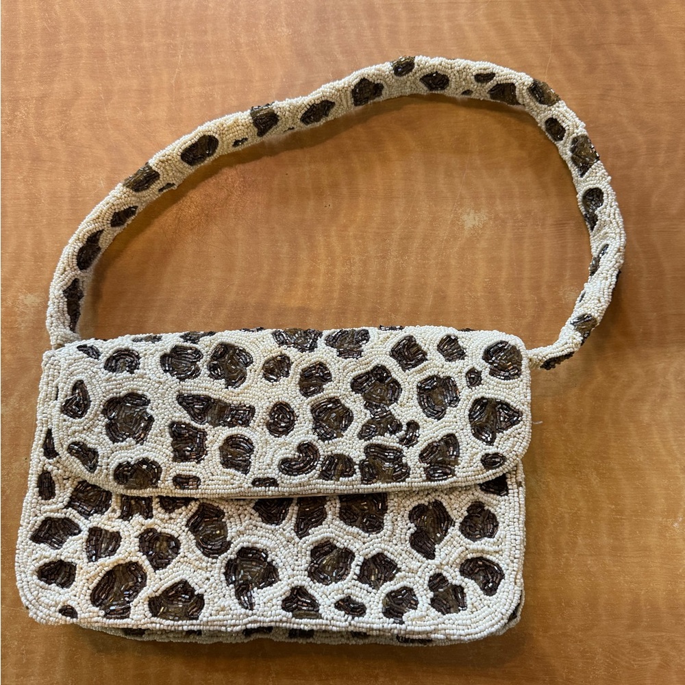 Moyna Vintage Leopard Print Beaded Bag